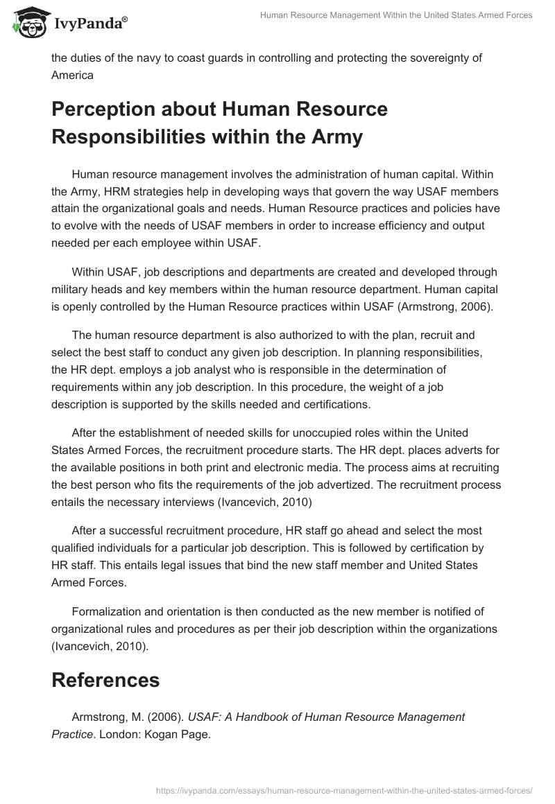 Human Resource Management Within the United States Armed Forces. Page 2