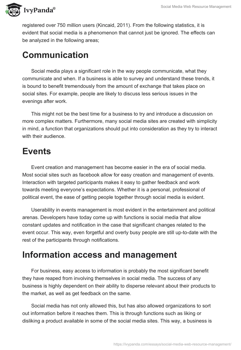 Social Media Web Resource Management. Page 3