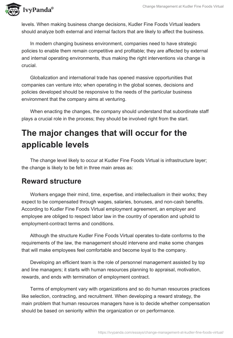 Change Management at Kudler Fine Foods Virtual. Page 2