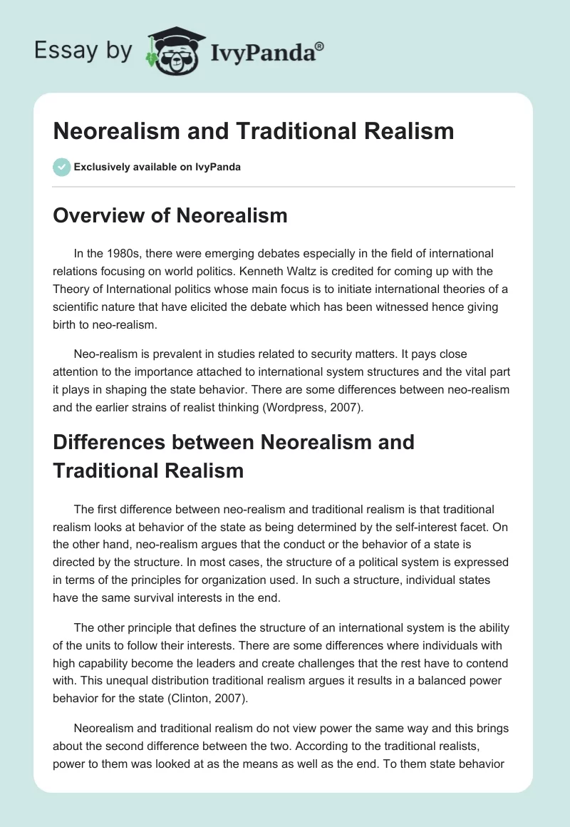 Neorealism and Traditional Realism. Page 1