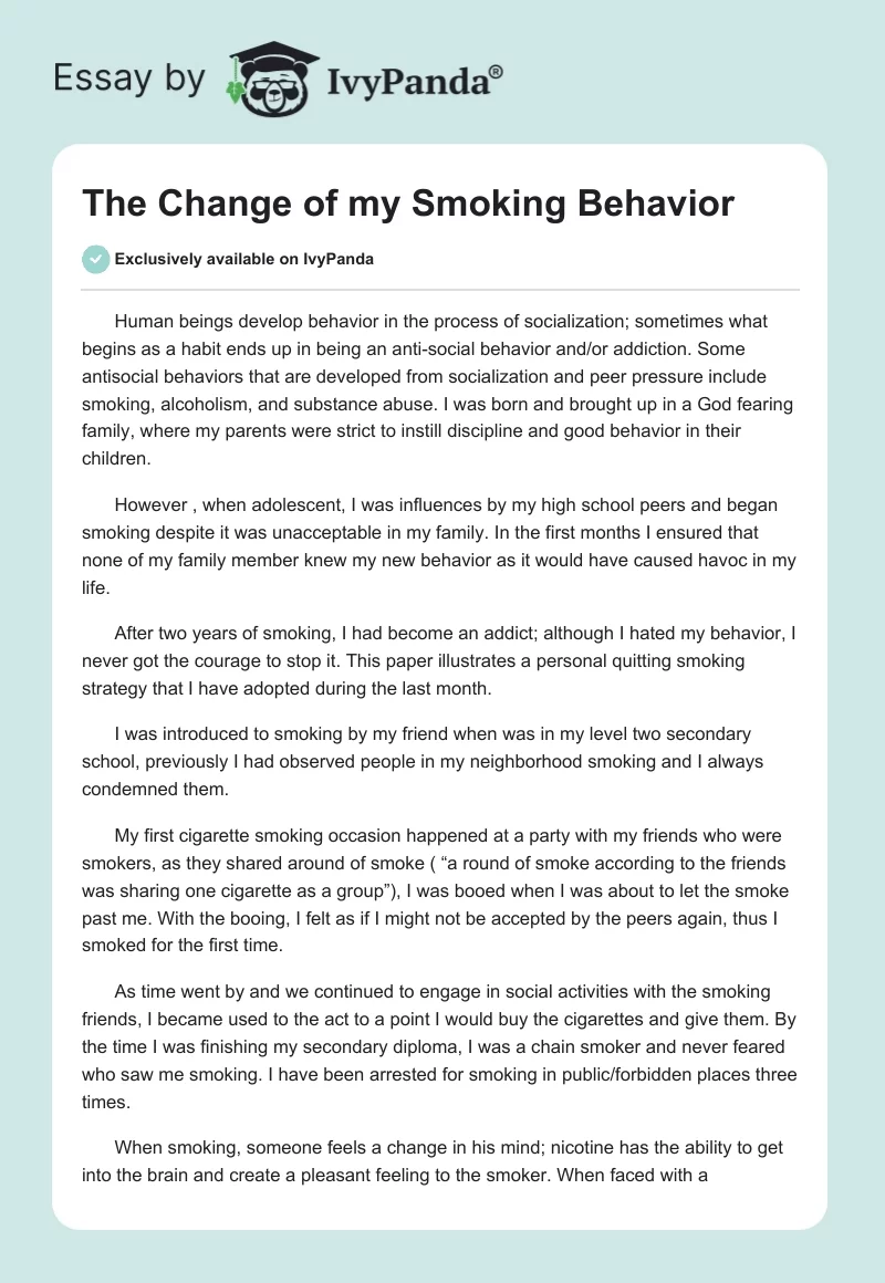 The Change of my Smoking Behavior. Page 1