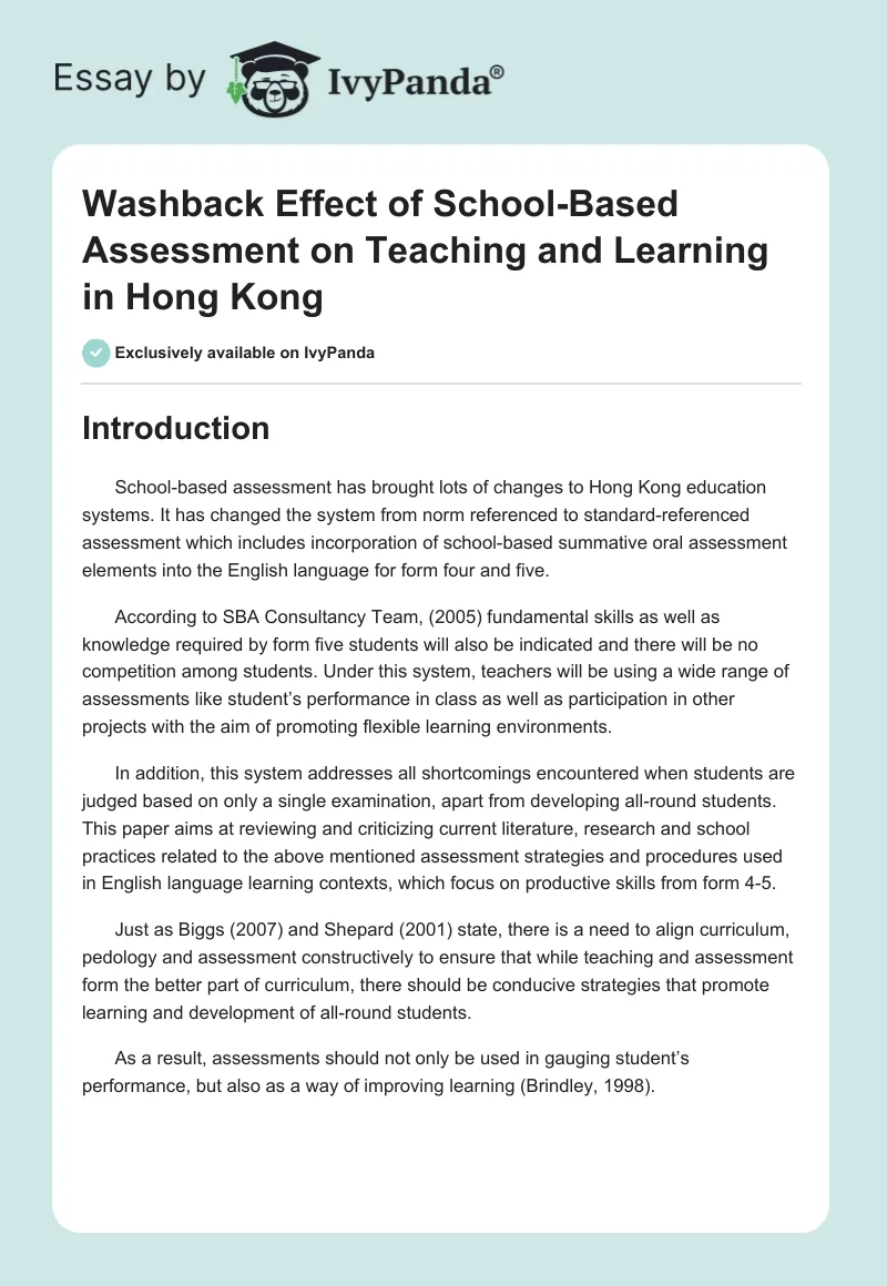 Washback Effect of School-Based Assessment on Teaching and Learning in Hong Kong. Page 1