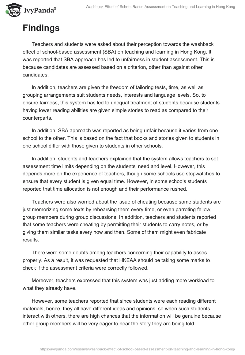 Washback Effect of School-Based Assessment on Teaching and Learning in Hong Kong. Page 5