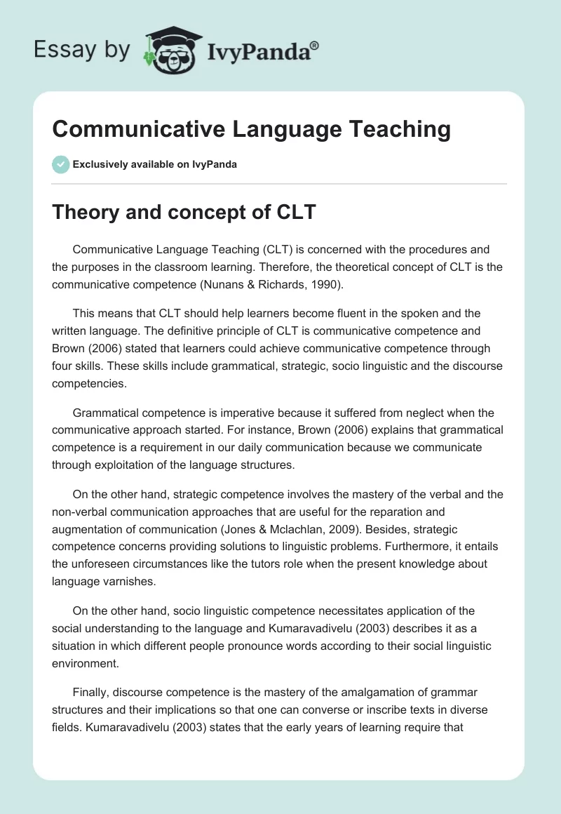 Communicative Language Teaching. Page 1