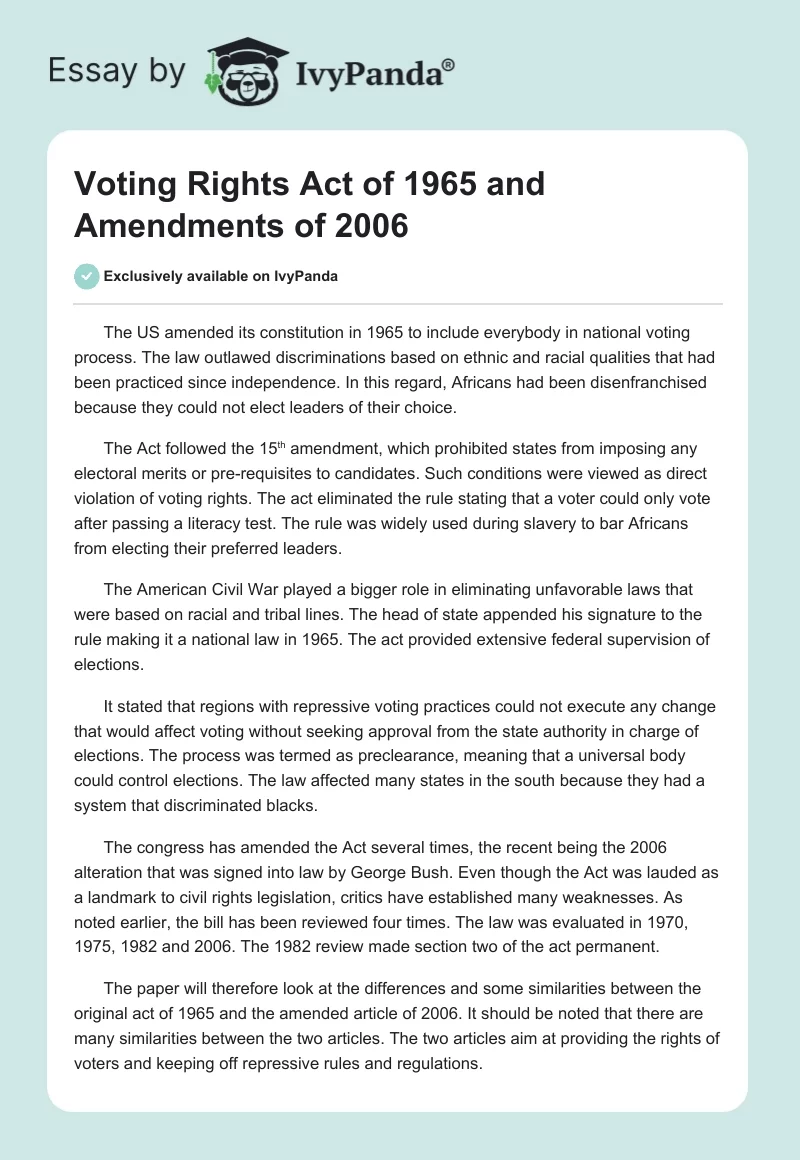 Voting Rights Act of 1965 and Amendments of 2006. Page 1