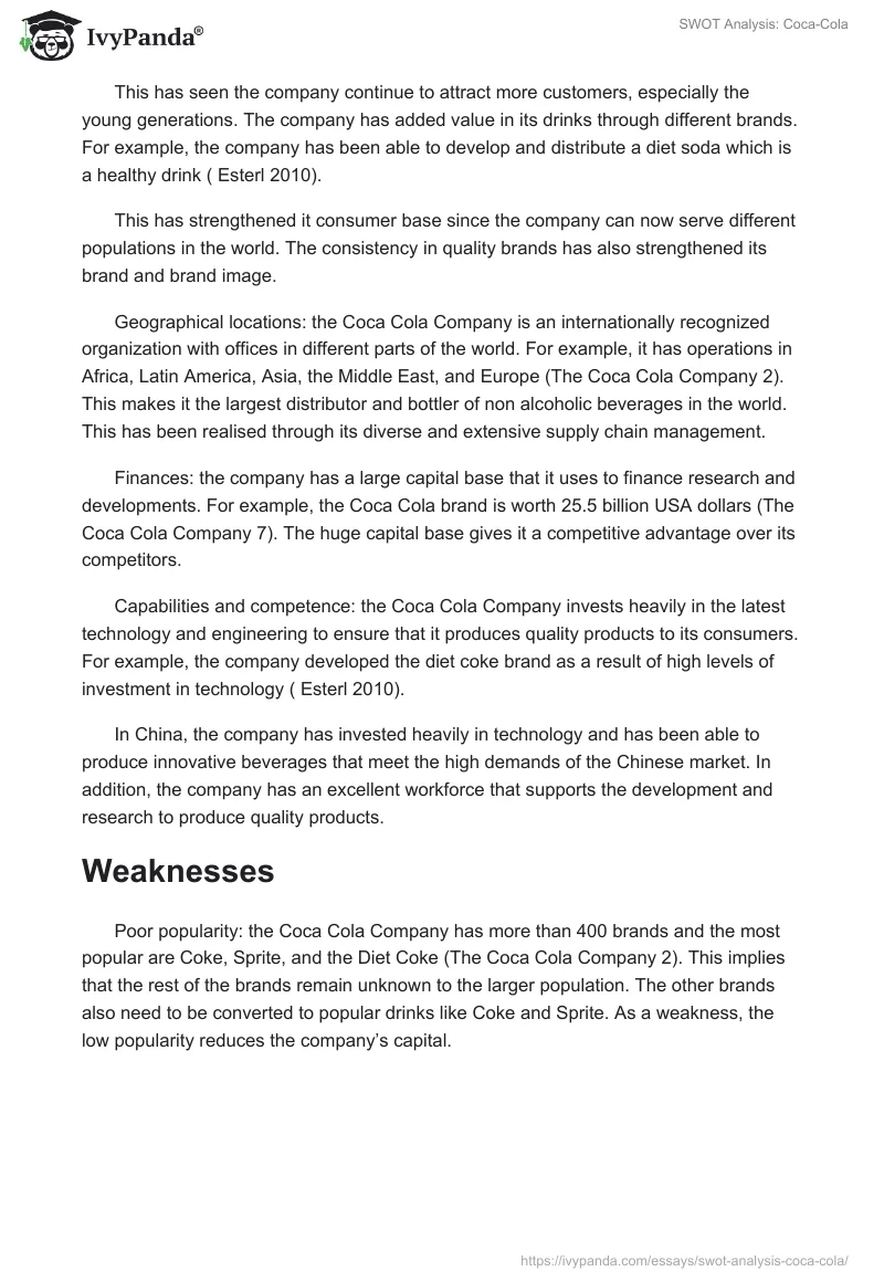 SWOT Analysis: Coca-Cola. Page 3