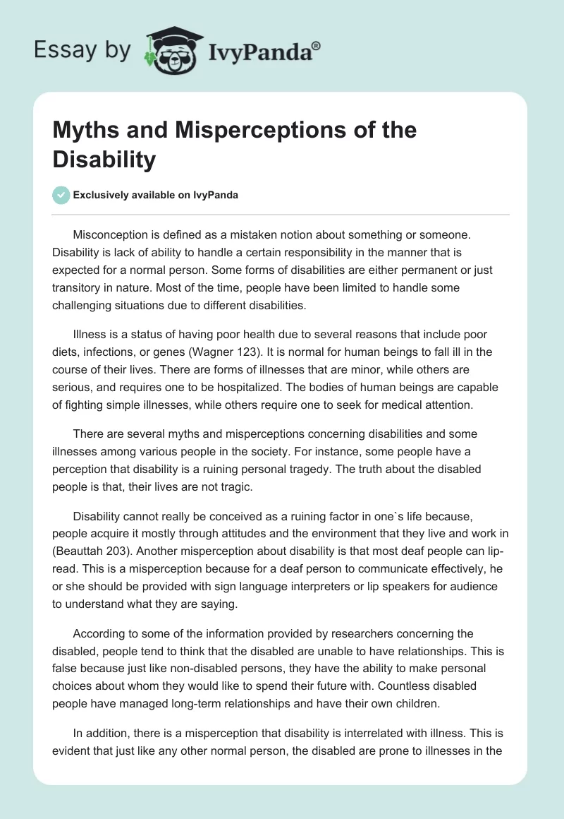 Myths and Misperceptions of the Disability . Page 1