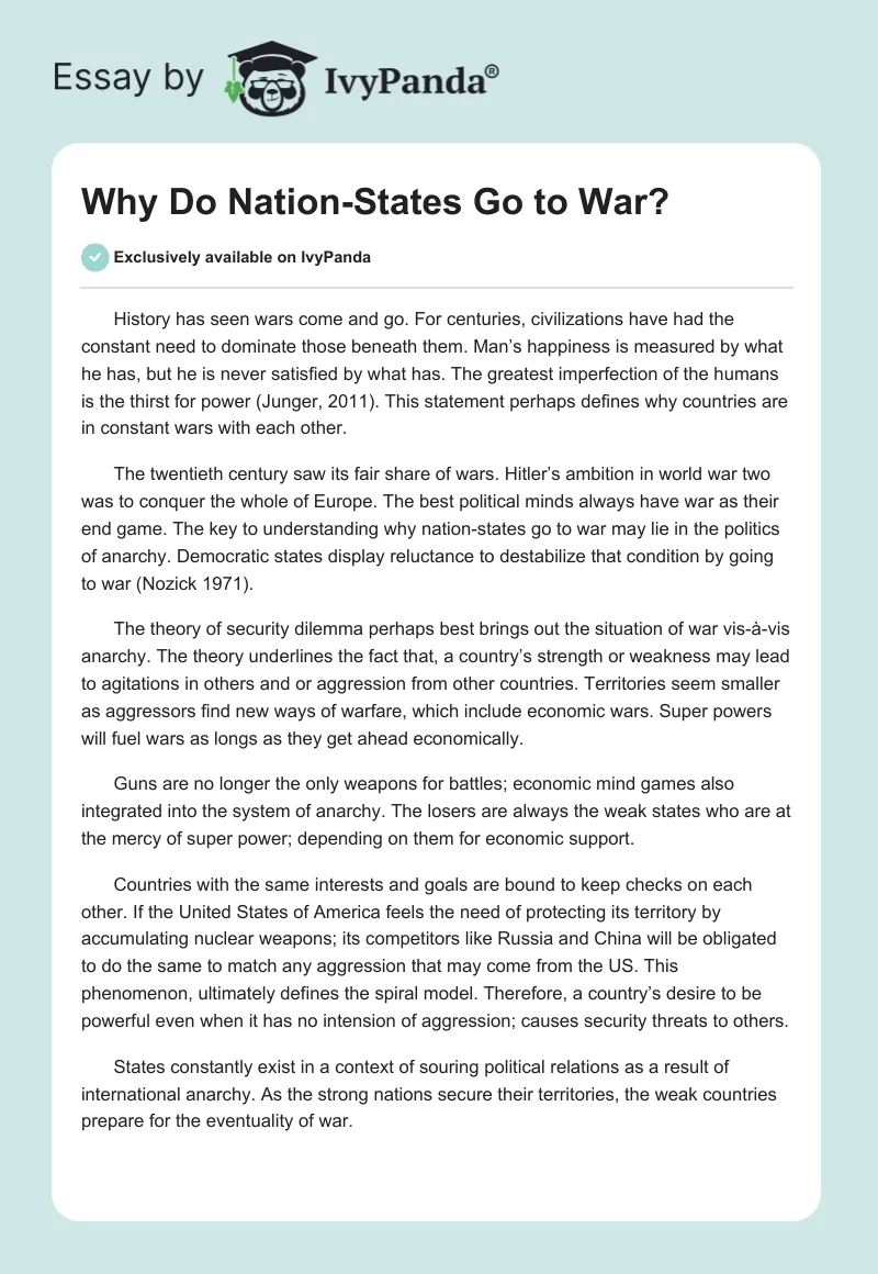 Why Do Nation-States Go to War?. Page 1