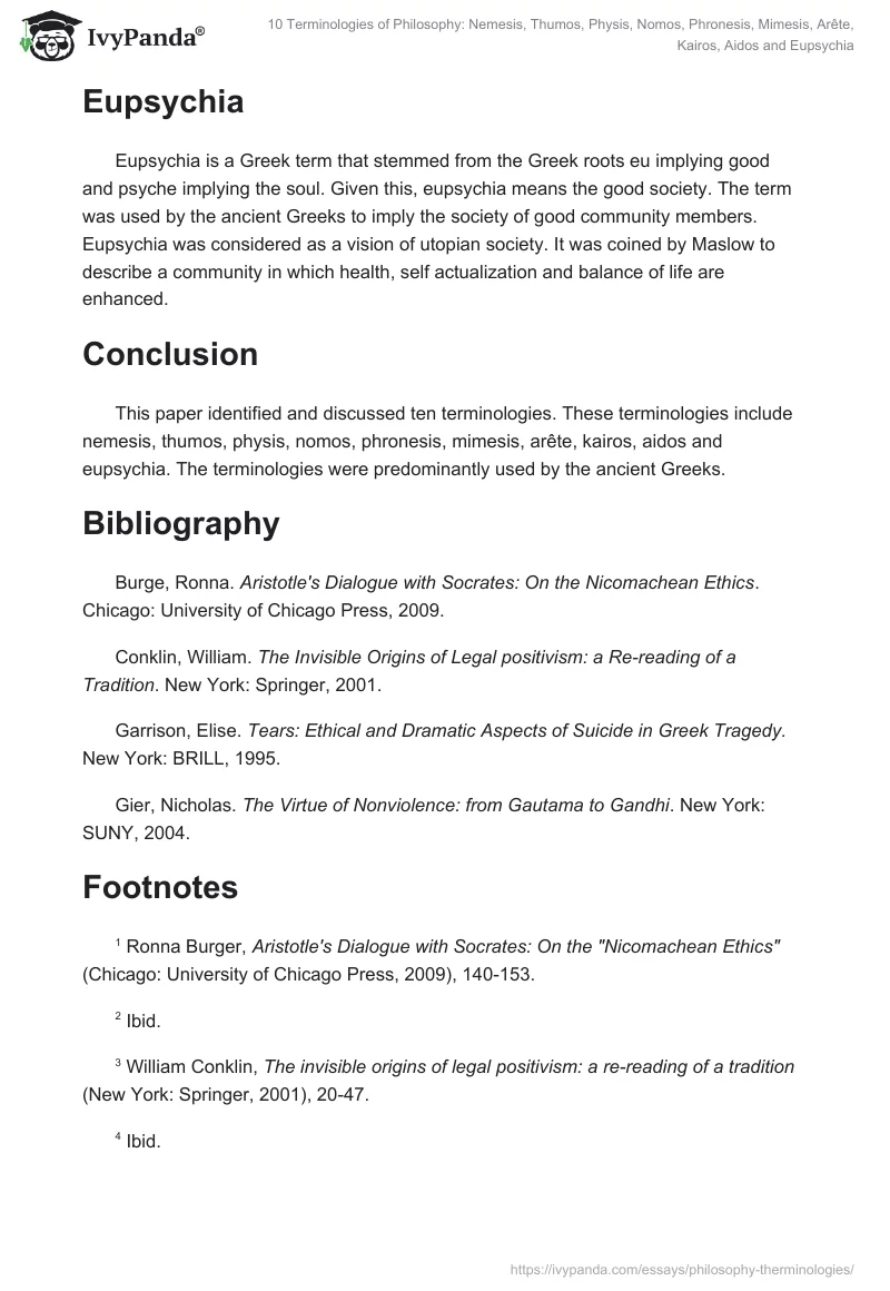 10 Terminologies of Philosophy: Nemesis, Thumos, Physis, Nomos, Phronesis, Mimesis, Arête, Kairos, Aidos and Eupsychia. Page 4