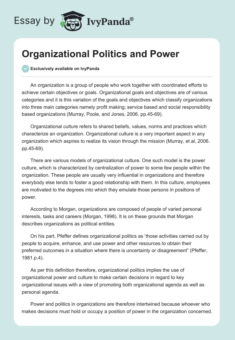 Organizational Politics and Power. Page 1