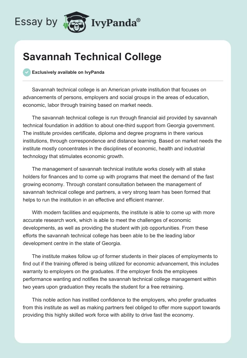 Savannah Technical College. Page 1