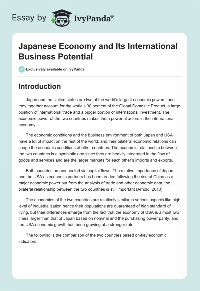 Japanese Economy and Its International Business Potential. Page 1
