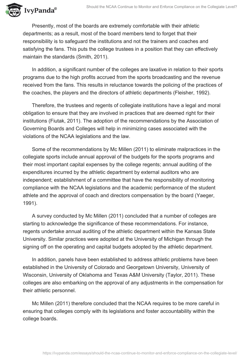 Should the NCAA Continue to Monitor and Enforce Compliance on the Collegiate Level?. Page 5