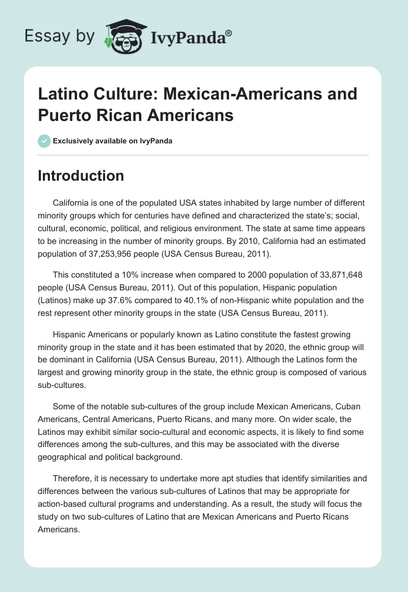 Latino Culture: Mexican-Americans and Puerto Rican Americans. Page 1