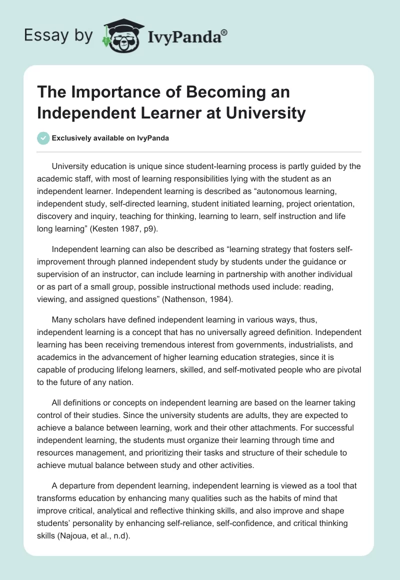 The Importance of Becoming an Independent Learner at University. Page 1