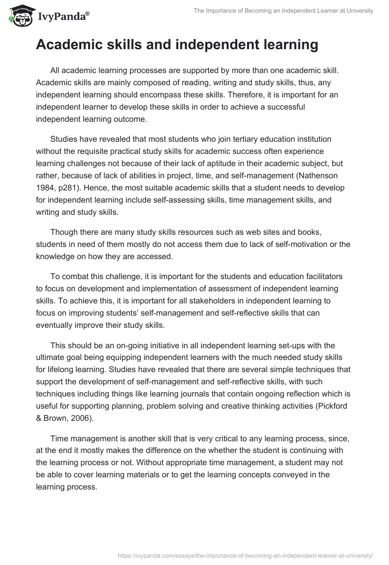 The Importance of Becoming an Independent Learner at University. Page 2