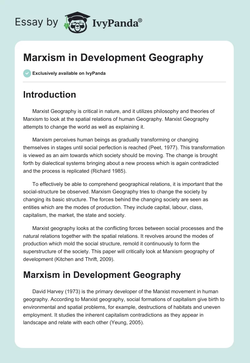 Marxism in Development Geography. Page 1