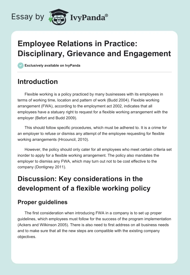 Employee Relations in Practice: Disciplinary, Grievance and Engagement. Page 1