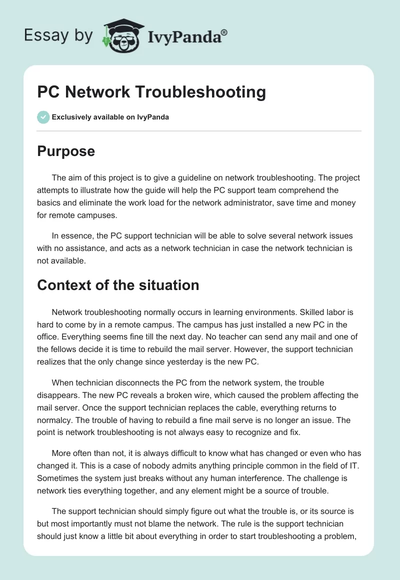 PC Network Troubleshooting. Page 1