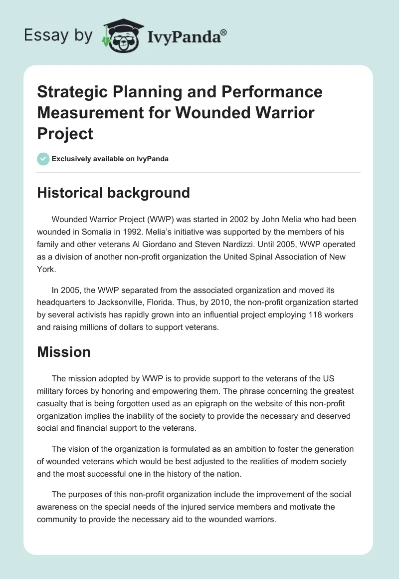 Strategic Planning and Performance Measurement for Wounded Warrior Project. Page 1