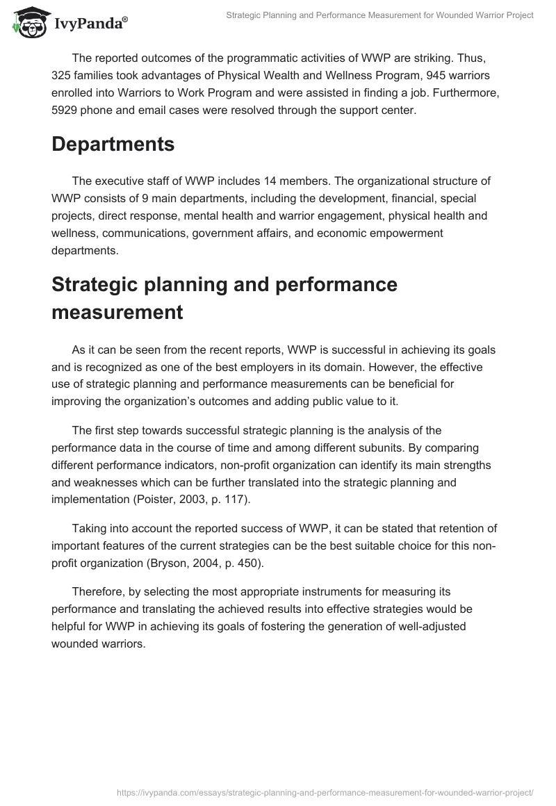 Strategic Planning and Performance Measurement for Wounded Warrior Project. Page 3