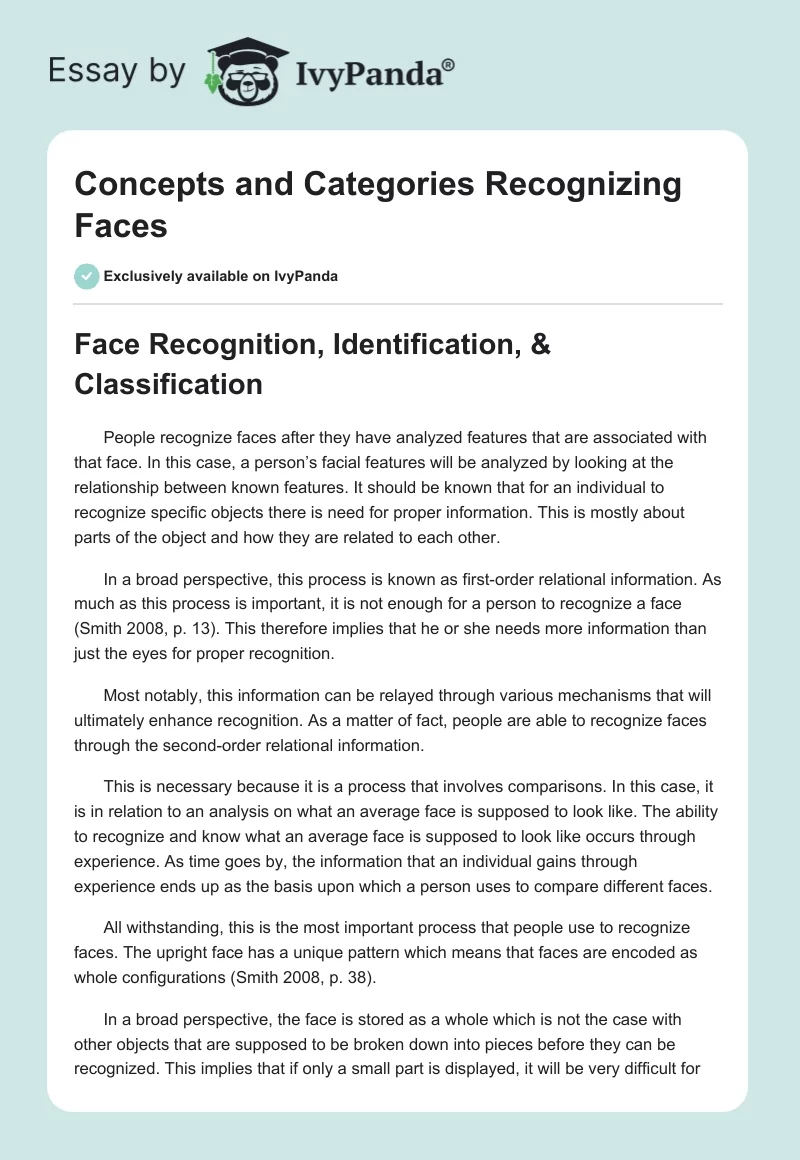 Concepts and Categories Recognizing Faces. Page 1