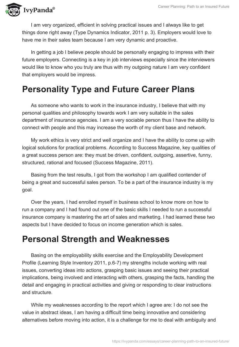 Career Planning: Path to an Insured Future. Page 2