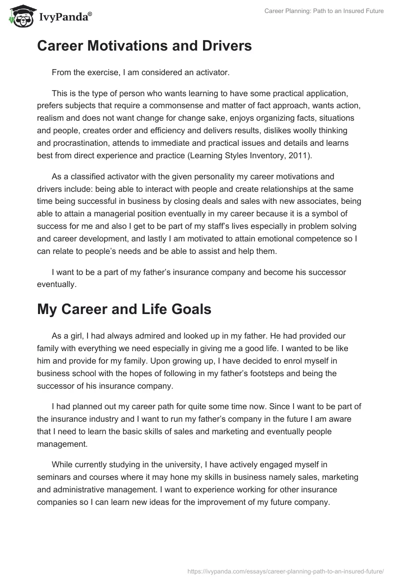 Career Planning: Path to an Insured Future. Page 4