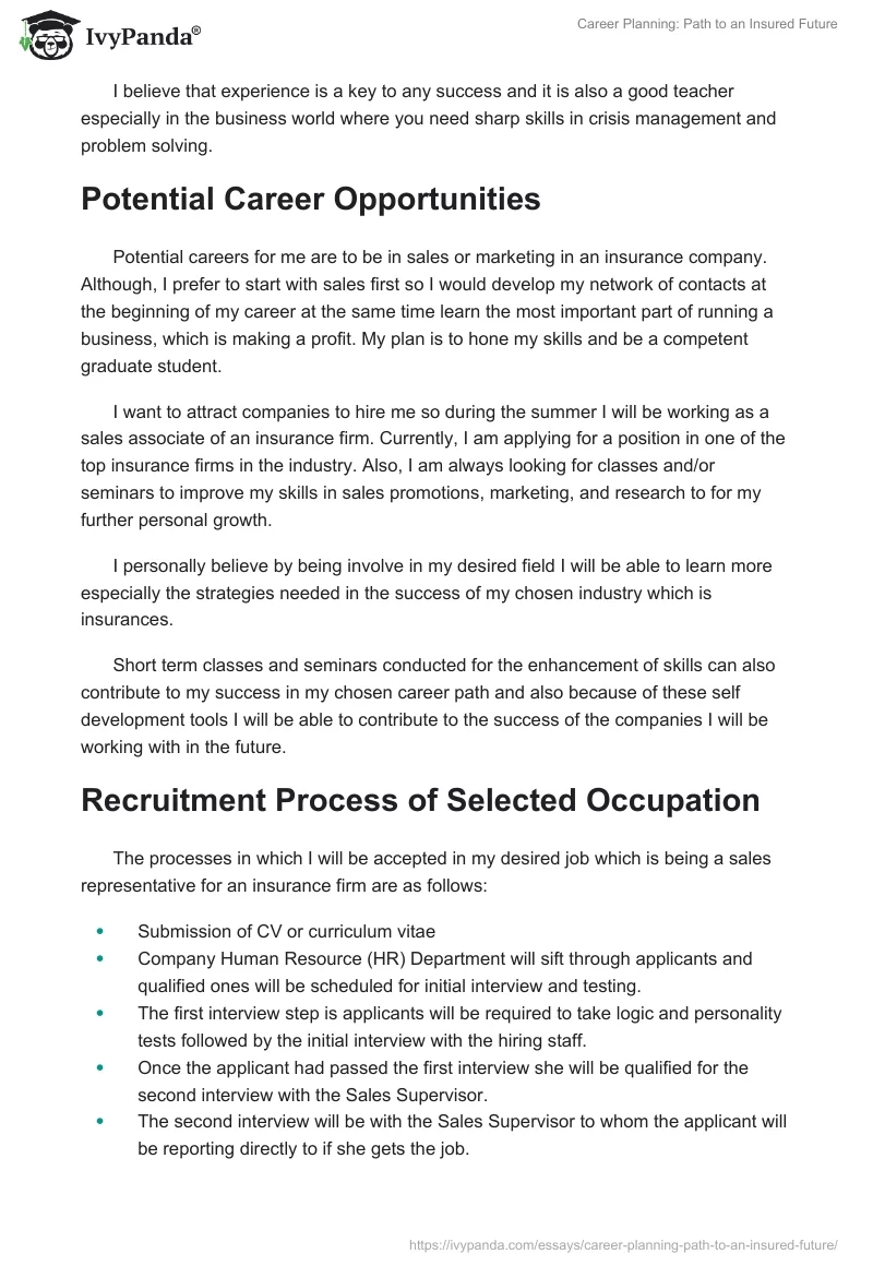 Career Planning: Path to an Insured Future. Page 5