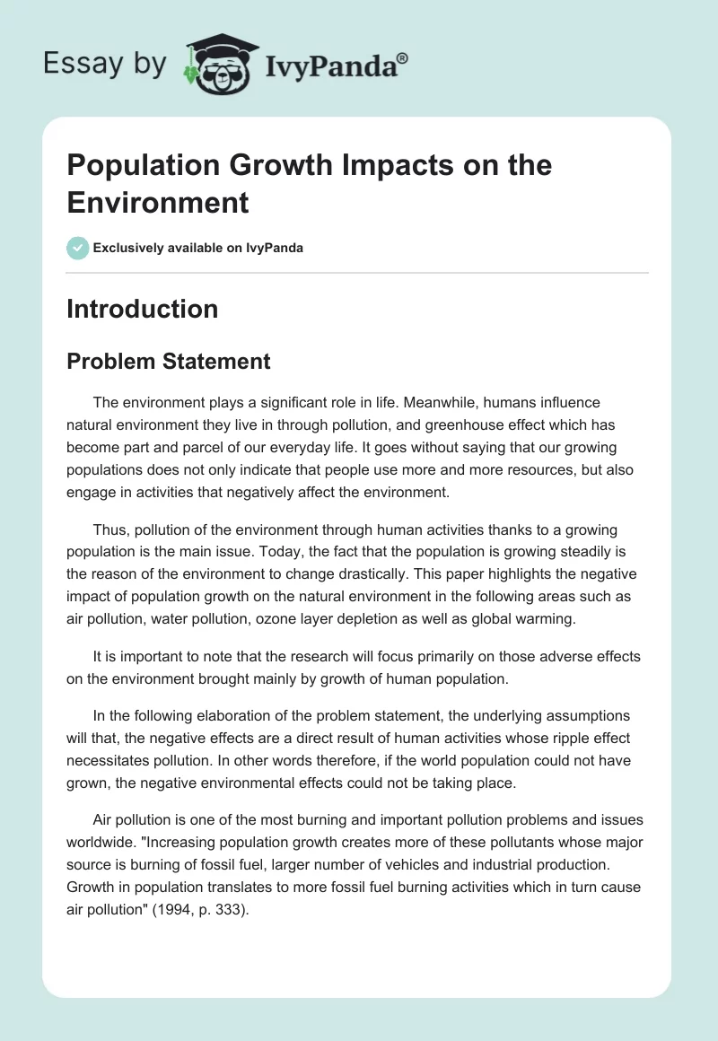 Population Growth Impacts on the Environment. Page 1