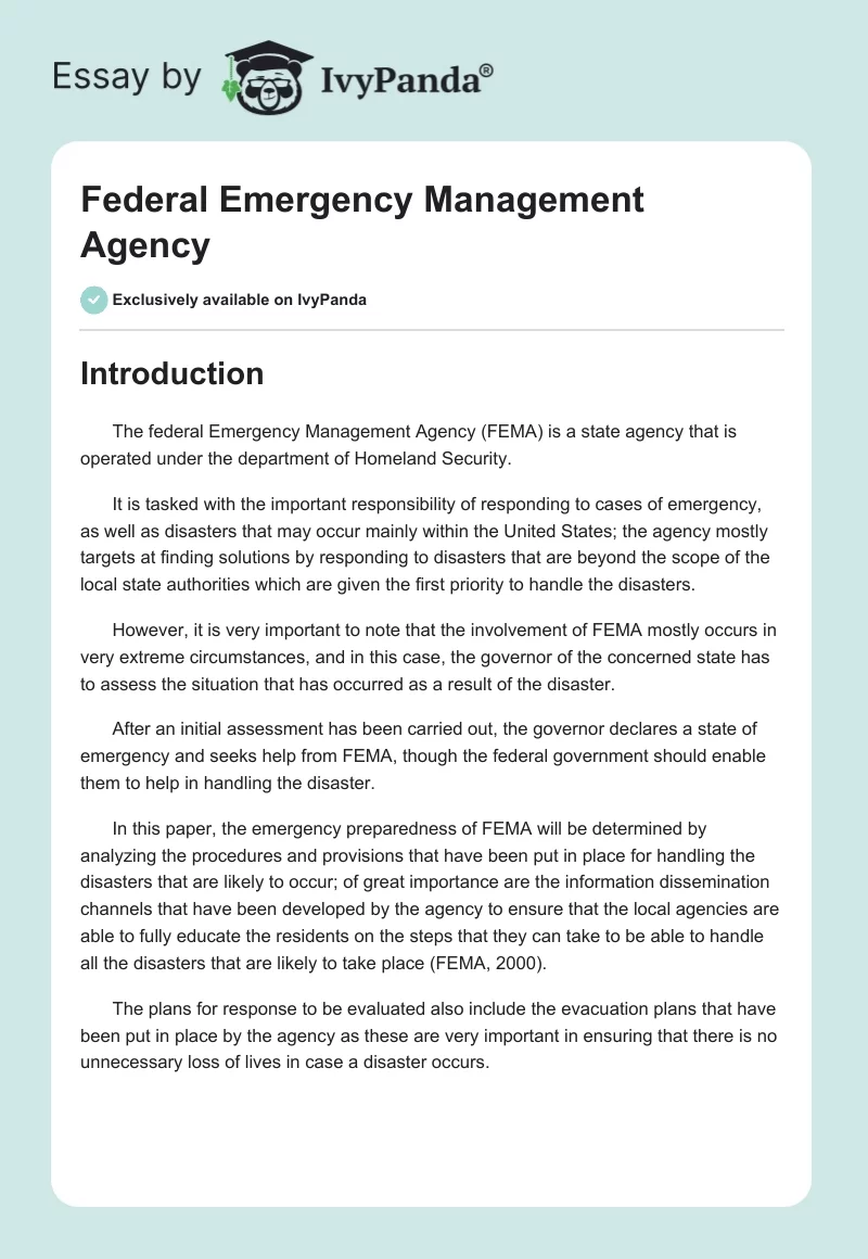 Federal Emergency Management Agency. Page 1