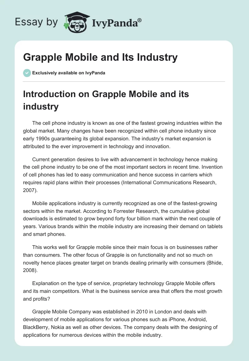Grapple Mobile and Its Industry. Page 1