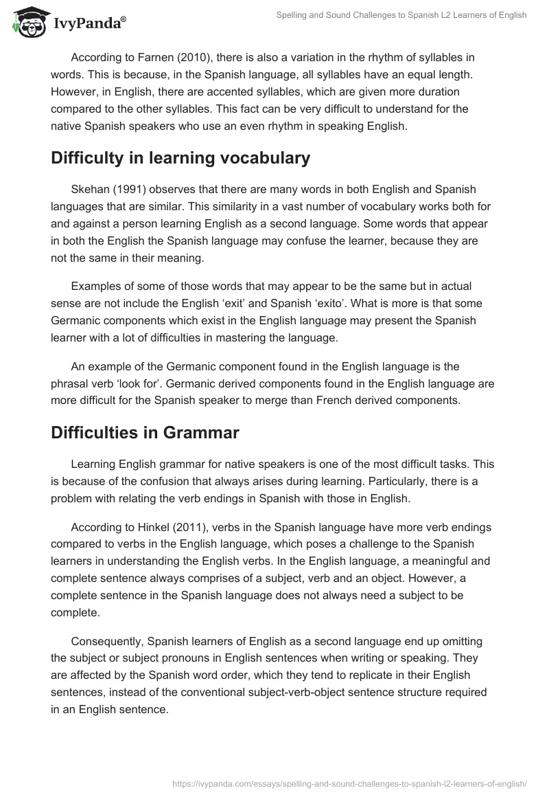 Spelling and Sound Challenges to Spanish L2 Learners of English. Page 3