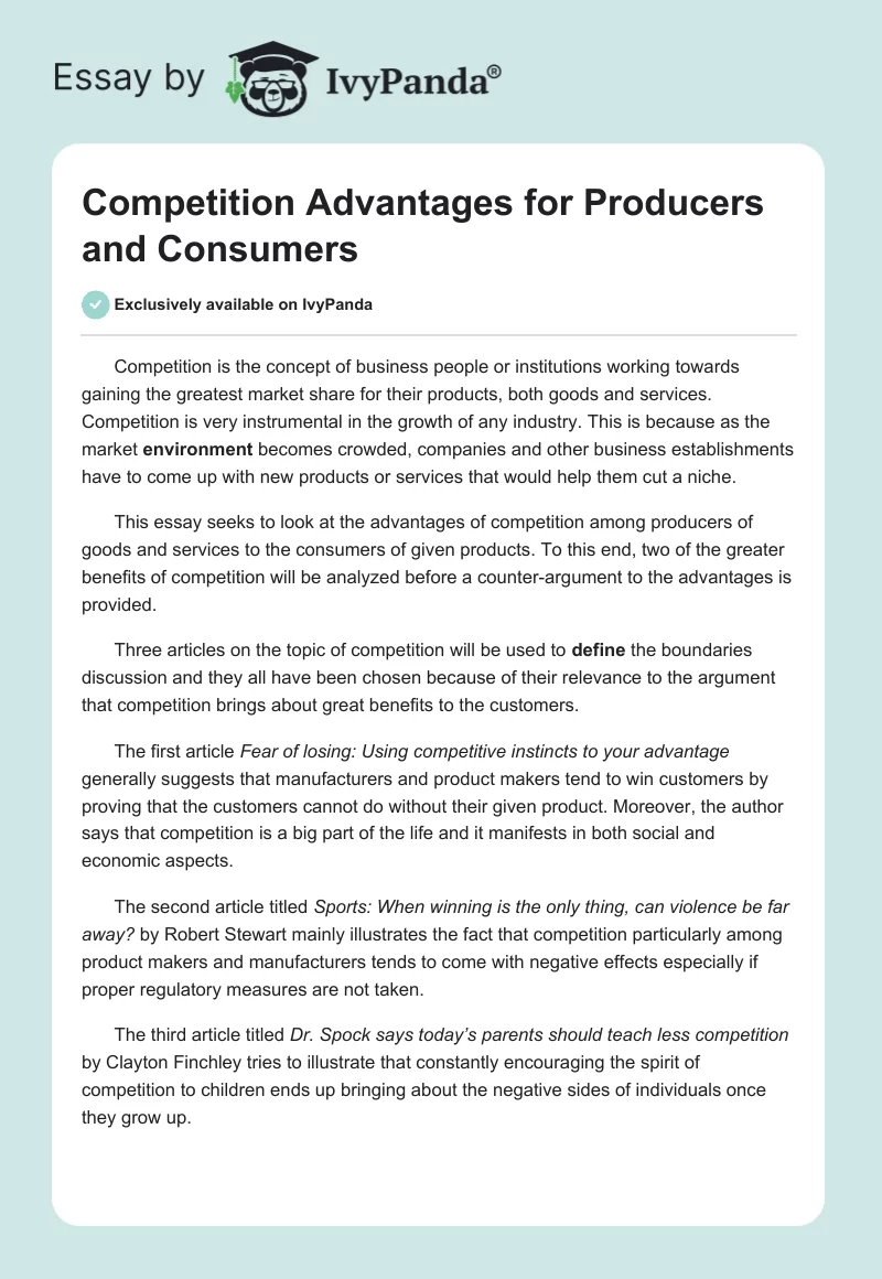 Competition Advantages for Producers and Consumers. Page 1