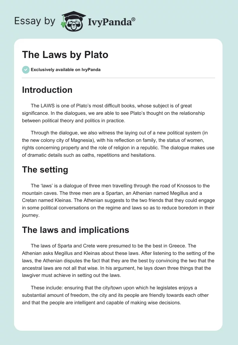 "The Laws" by Plato. Page 1