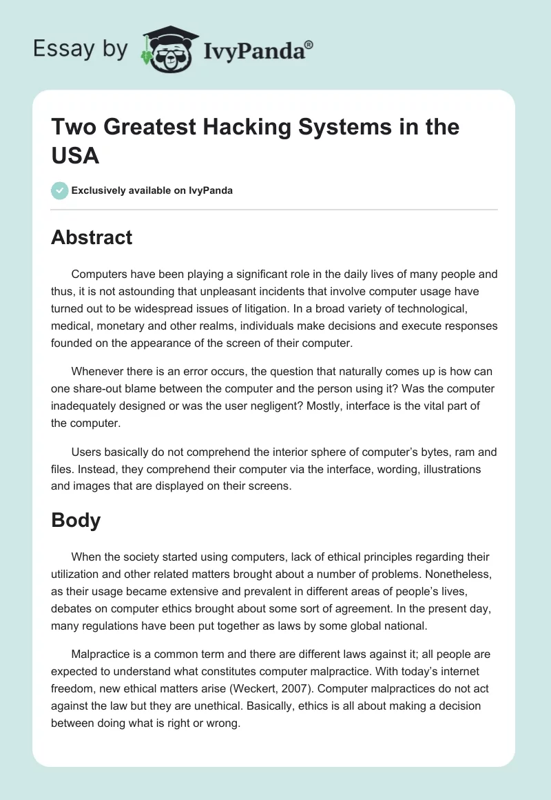 Two Greatest Hacking Systems in the USA. Page 1