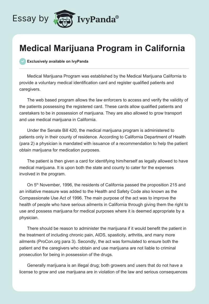 Medical Marijuana Program in California. Page 1