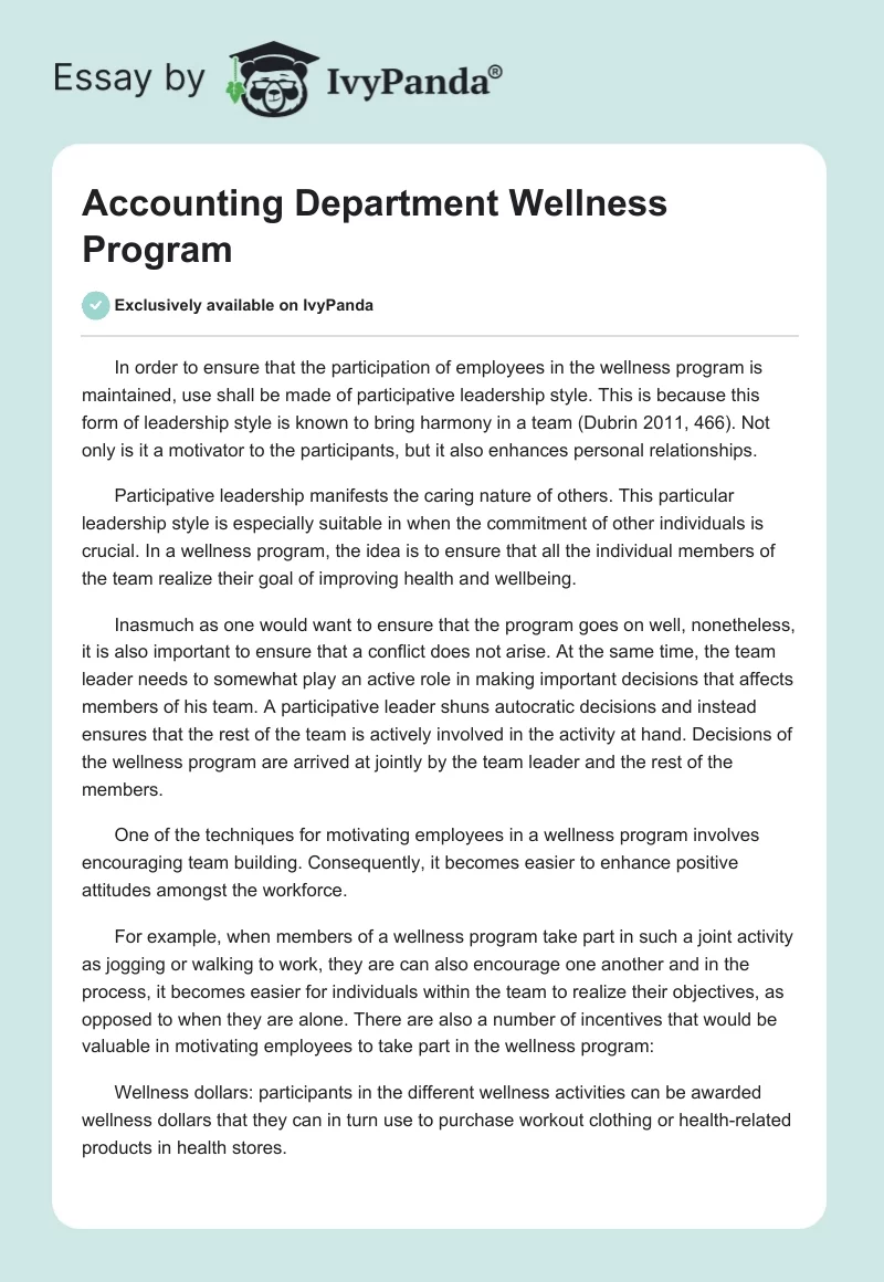 Accounting Department Wellness Program. Page 1