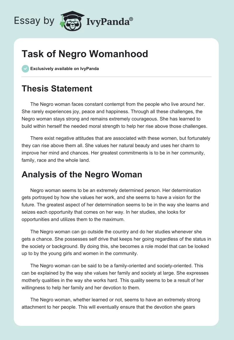 Task of Negro Womanhood. Page 1