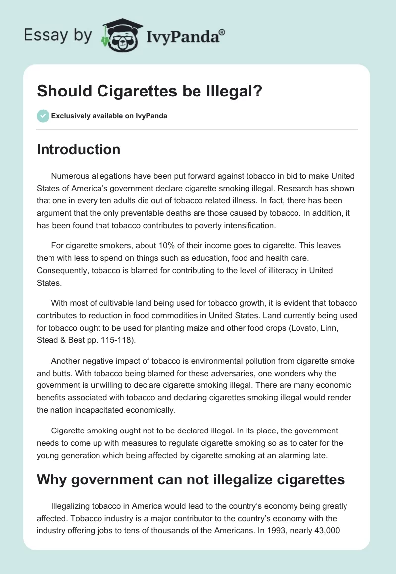Should Cigarettes be Illegal?. Page 1