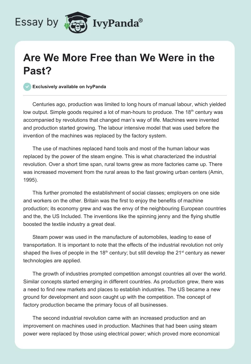 Are We More Free than We Were in the Past?. Page 1