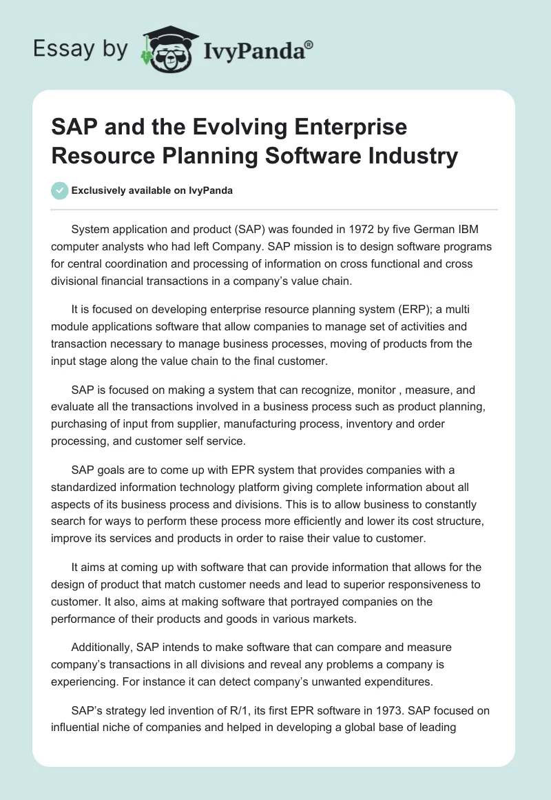 SAP and the Evolving Enterprise Resource Planning Software Industry. Page 1