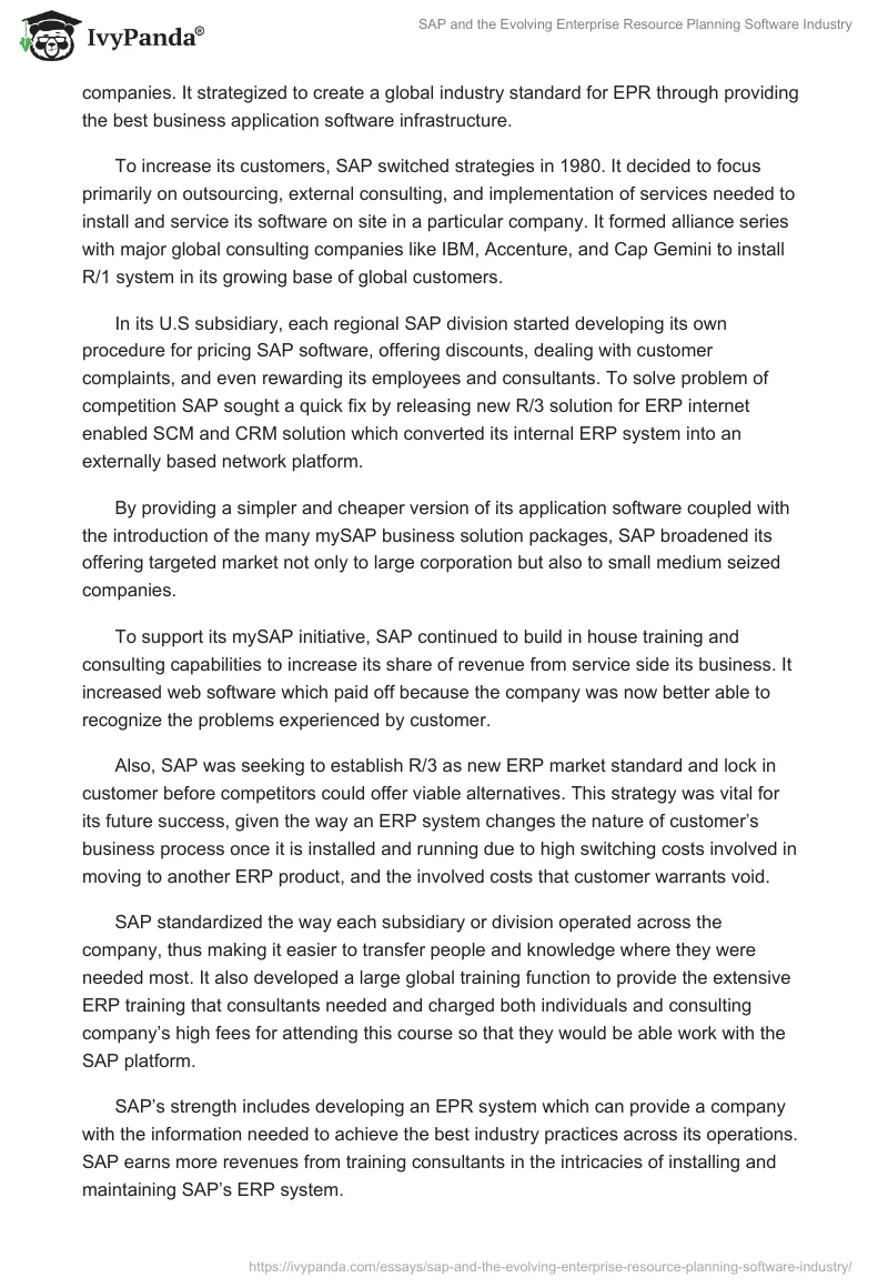 SAP and the Evolving Enterprise Resource Planning Software Industry. Page 2