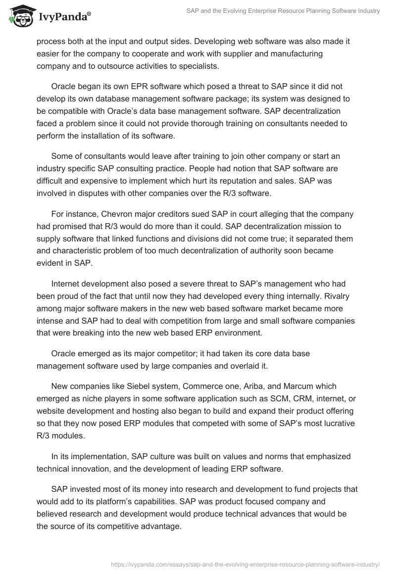 SAP and the Evolving Enterprise Resource Planning Software Industry. Page 4