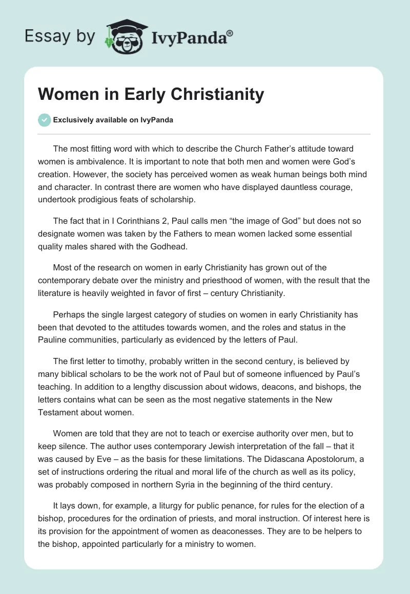 Women in Early Christianity. Page 1
