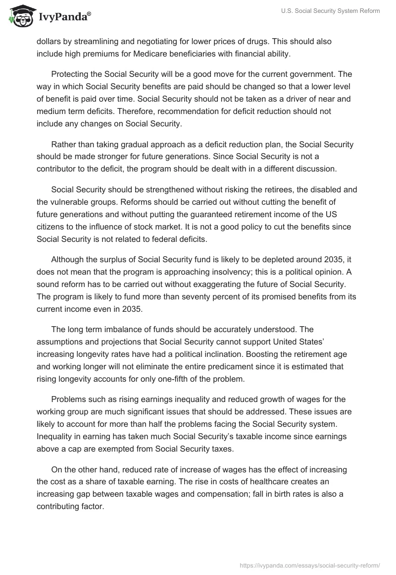 U.S. Social Security System Reform. Page 3