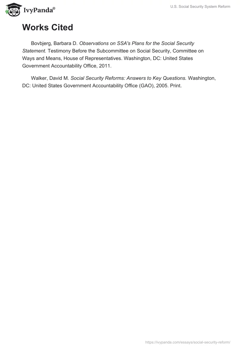 U.S. Social Security System Reform. Page 4