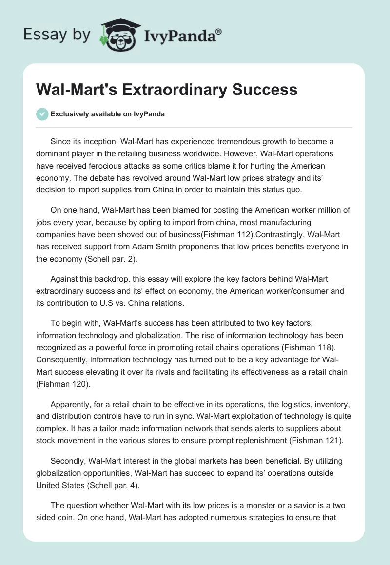 Wal-Mart's Extraordinary Success. Page 1