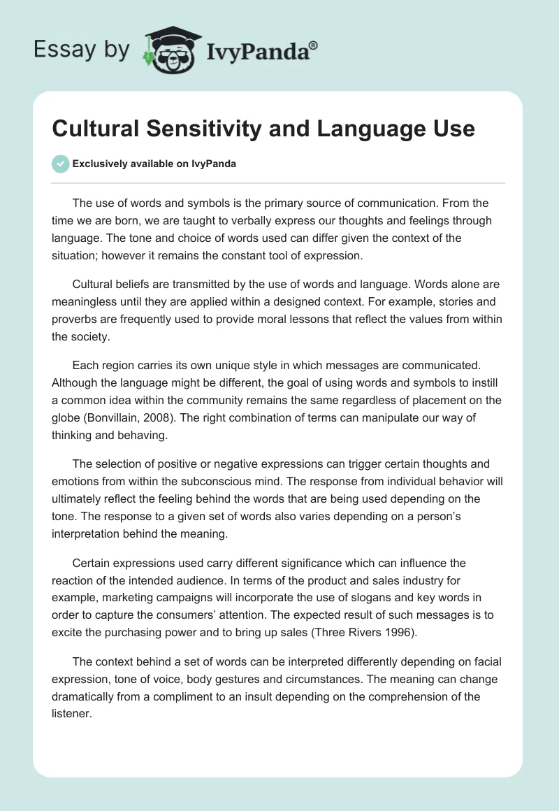 Cultural Sensitivity and Language Use. Page 1