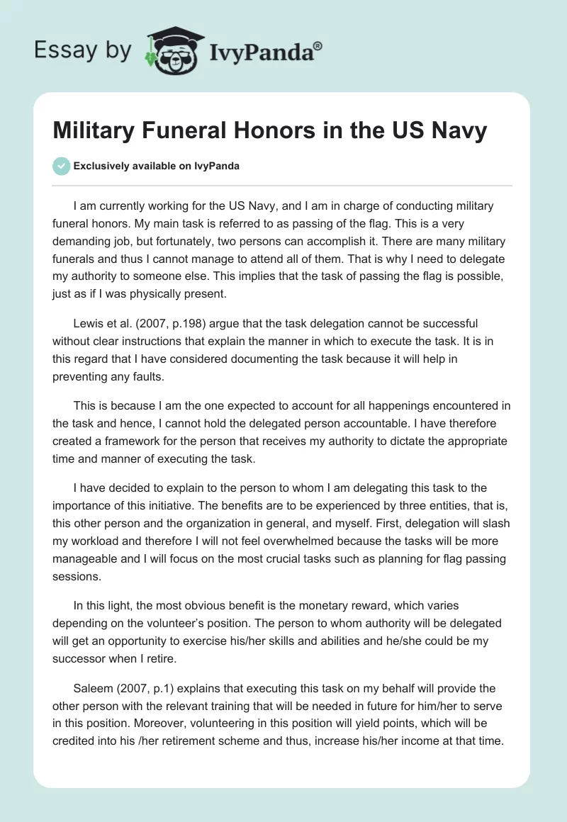 Military Funeral Honors in the US Navy. Page 1